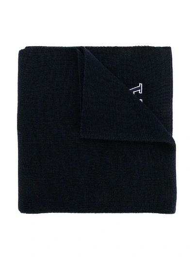 Shop Emporio Armani Logo Knitted Scarf In Blue