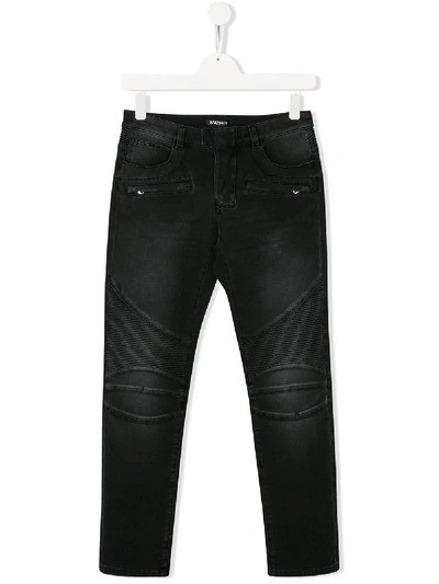 Shop Balmain Teen Stonewashed Jeans In Black