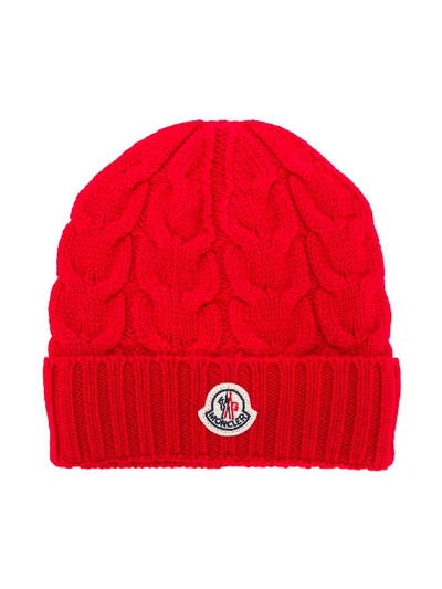 Shop Moncler Twist Knit Beanie In Red