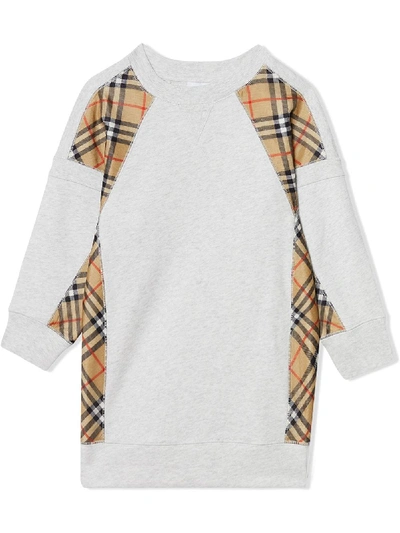 Shop Burberry Vintage Check Panel Cotton Sweater Dress In White