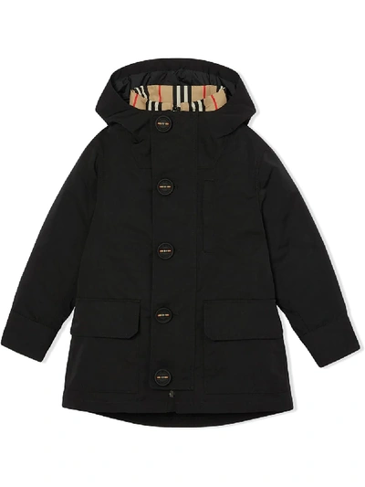 Shop Burberry Hooded Coat In Black