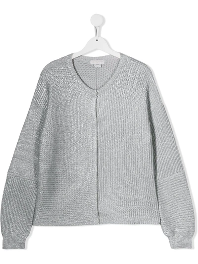 Shop Stella Mccartney Metallic Knit Cardigan In Grey