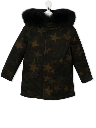 Shop Yves Salomon Enfant Faux Fur Trim Hooded Coat In Green