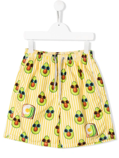 Shop Mc2 Saint Barth Teen Avocado Print Swimming Shorts In Yellow