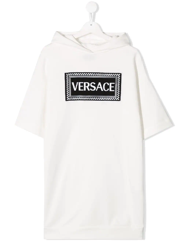 Young Versace Teen Logo Print Hoodie Dress In White | ModeSens