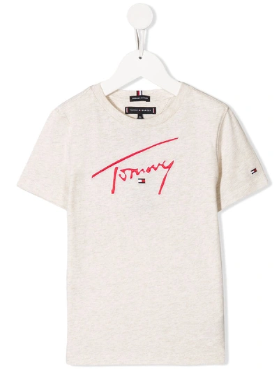 Shop Tommy Hilfiger Junior Embroidered Logo T-shirt In Neutrals