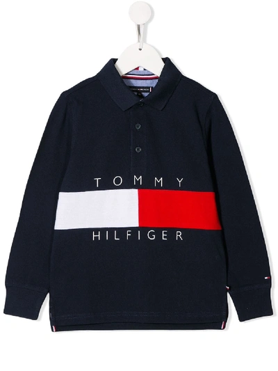 Shop Tommy Hilfiger Junior Long Sleeved Polo Shirt In Blue