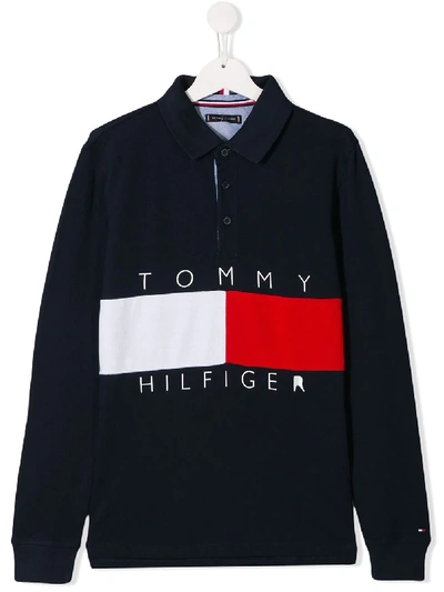 Shop Tommy Hilfiger Junior Printed Logo Polo Shirt In Blue