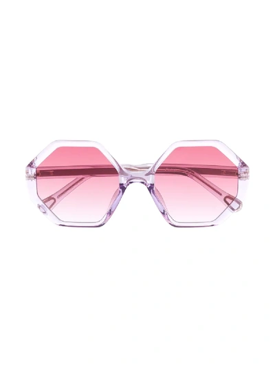 Shop Chloé Willow Hexagonal-frame Sunglasses In Purple