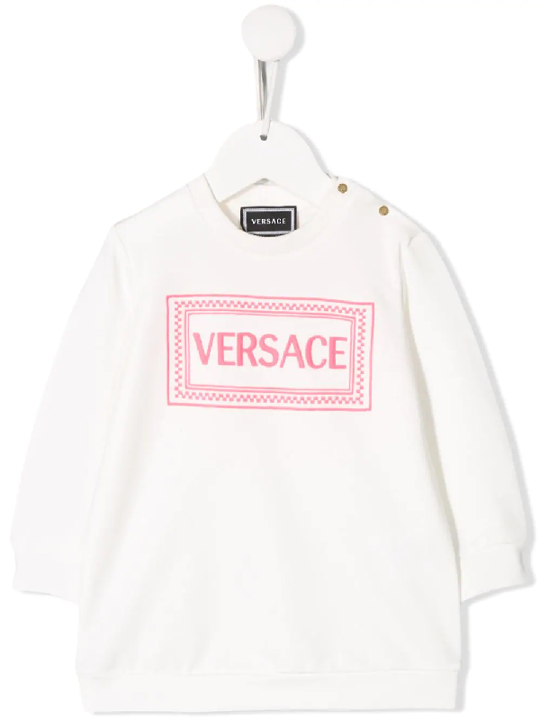 Young Versace Babies' Embroidered Logo Dress In White | ModeSens