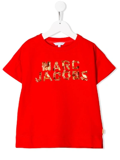 Shop Little Marc Jacobs Beaded Logo T-shirt In Red