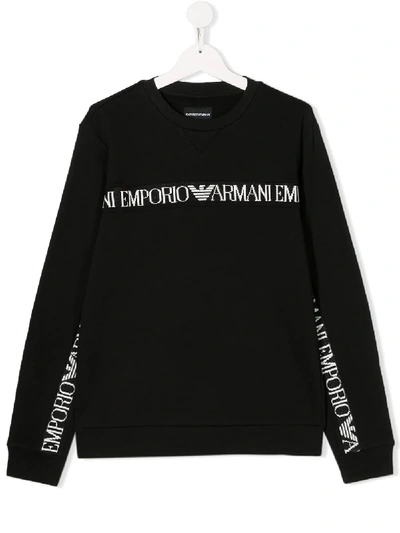 Shop Emporio Armani Long Sleeve Logo Trim Sweater In Black