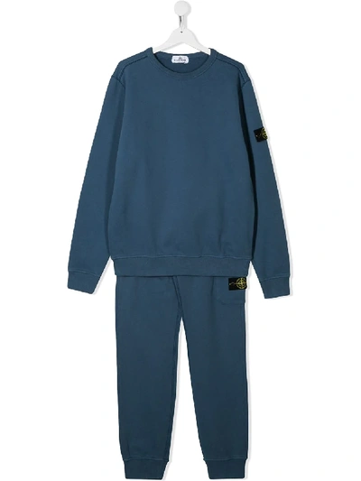 Shop Stone Island Junior Teen Branded Tracksuit In Blue