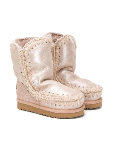 Shop Mou Metallic Sheen Eskimo Boots In Pink