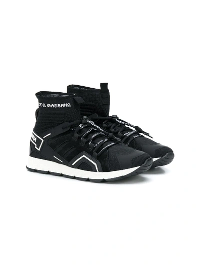 Shop Dolce & Gabbana Teen Logo Sock Lace-up Sneakers In Black