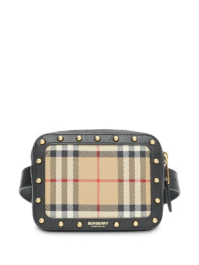 Shop Burberry Signature Check Belt Bag In Neutrals ,black