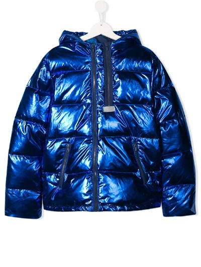 Shop Kenzo Teen Vinyl Padded Coat In Blue