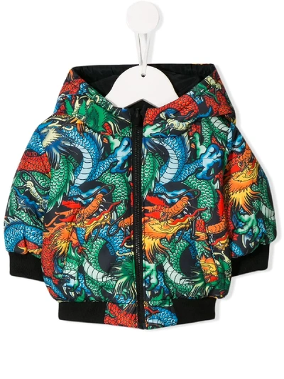 Shop Kenzo Reversible Dragon Print Padded Jacket In Black