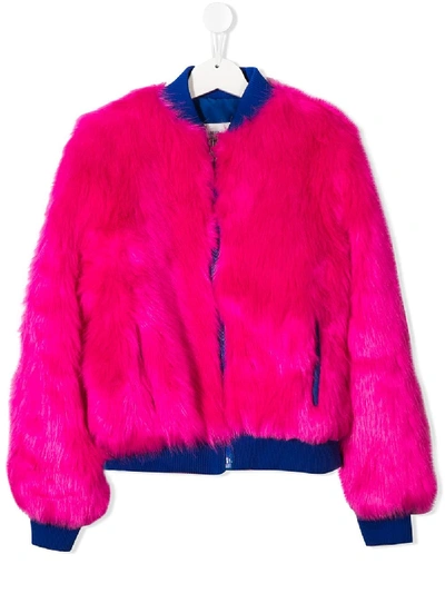 Shop Alberta Ferretti Teen Textured Furry Jacket In Pink