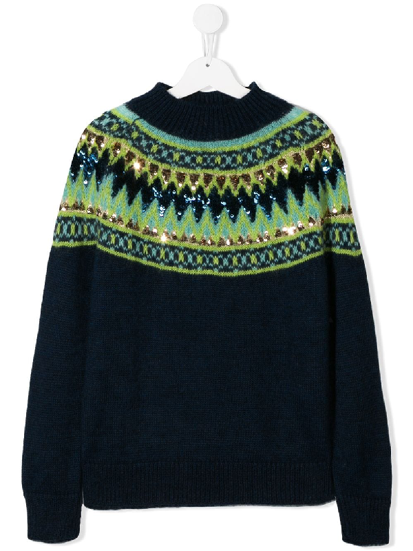 Alberta Ferretti Teen Sequin Detail Jumper In Blue | ModeSens