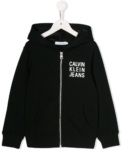 Shop Calvin Klein Printed Logo Hooded Jacket In Black