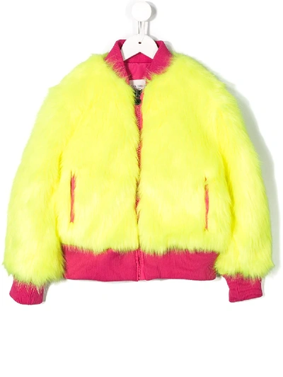 Shop Alberta Ferretti Faux Fur Bomber Jacket In Yellow