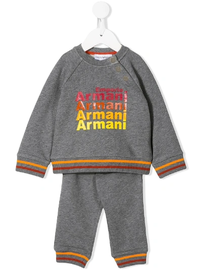 Shop Emporio Armani Logo Print Tracksuit Set In Grey