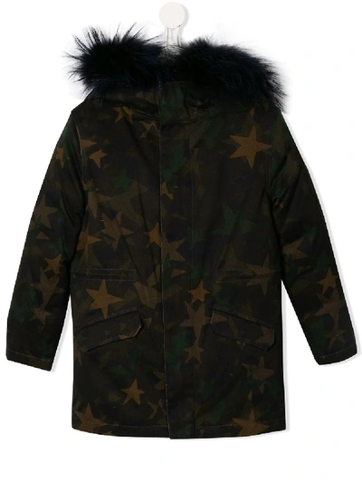 Shop Yves Salomon Enfant Faux Fur Trim Hooded Coat In Green
