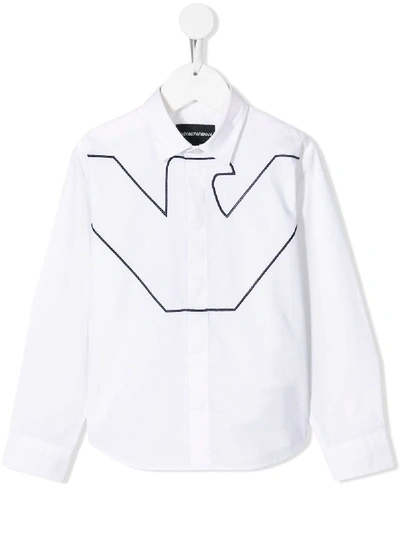 Shop Emporio Armani Teen Embroidered Long Sleeved Shirt In White