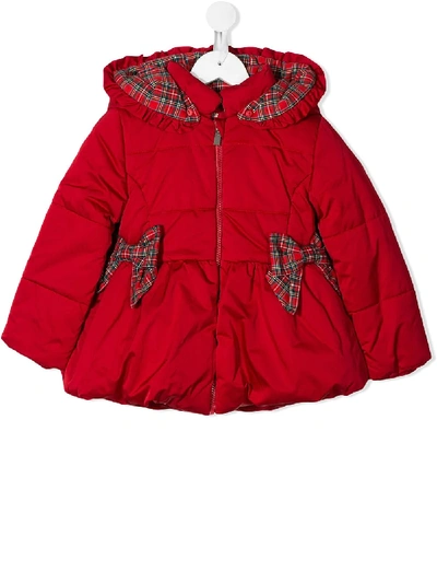 Shop Lapin House Tartan Pattern Detail Padded Coat In Red