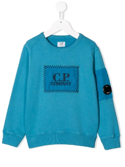 Shop C.p. Company Embroidered Logo Patch Sweatshirt In Blue