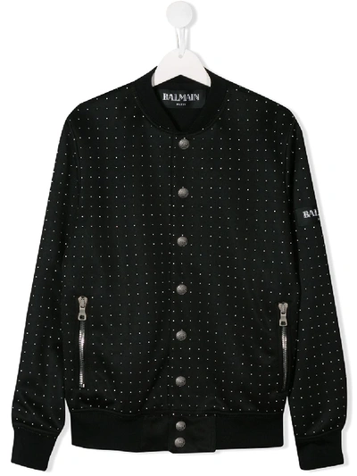 Shop Balmain Teen Micro-studded Bomber Jacket In Black