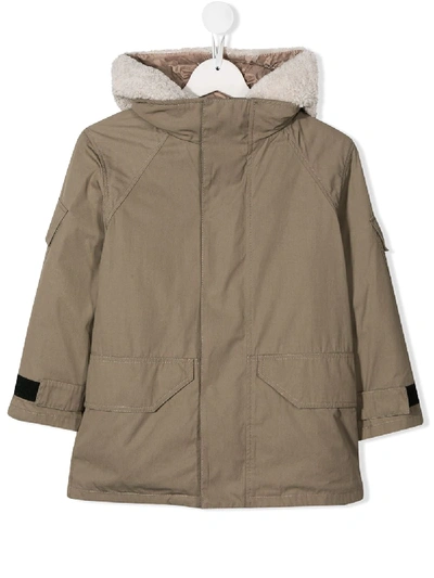 Shop Yves Salomon Enfant Hooded Shearling Lined Jacket In Neutrals