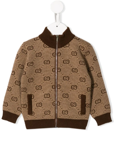 Shop Gucci Gg Knitted Jacket In Brown