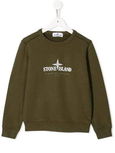 Shop Stone Island Junior Printed Logo Sweatshirt In Green