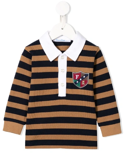 Shop Familiar Striped Polo Shirt In Brown