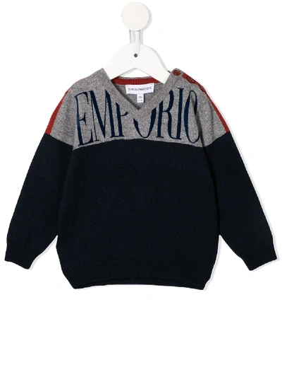 Shop Emporio Armani Branded Knit Jumper In Blue