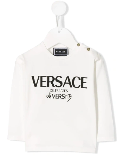 Shop Young Versace Logo Long-sleeve Top In White