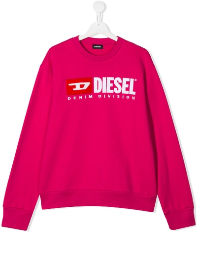Shop Diesel Teen Logo Patch Sweatshirt In Pink