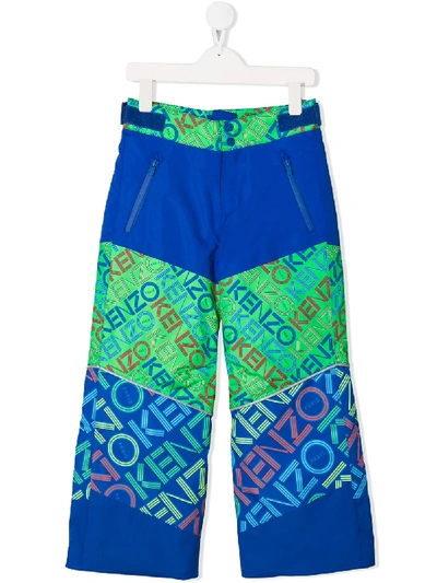 Shop Kenzo Logo Print Ski Trousers In Blue