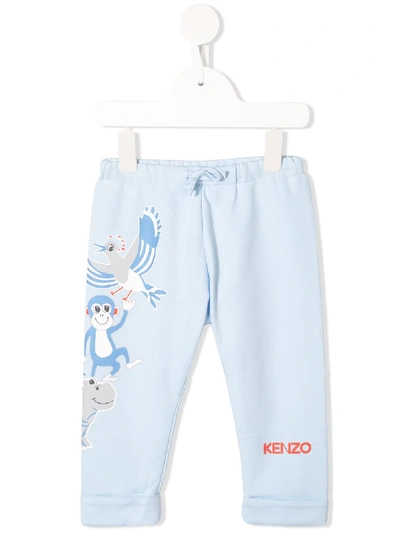 Shop Kenzo Animal Graphic Print Trousers In Blue