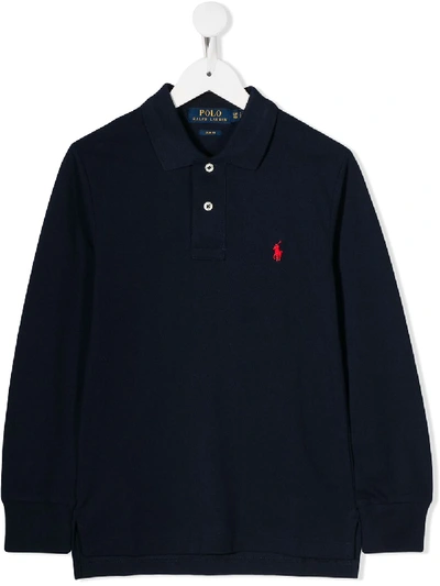 Shop Ralph Lauren Logo Embroidered Polo Shirt In Blue