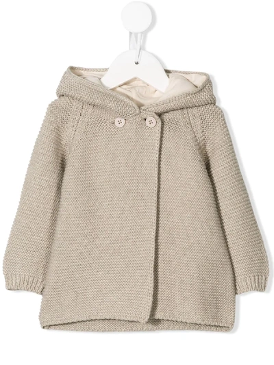 Shop Stella Mccartney Bunny-hood Knitted Coat In Neutrals