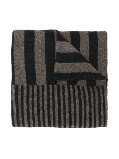 Shop Anja Schwerbrock Multi-stripe Fine Knit Scarf In Black
