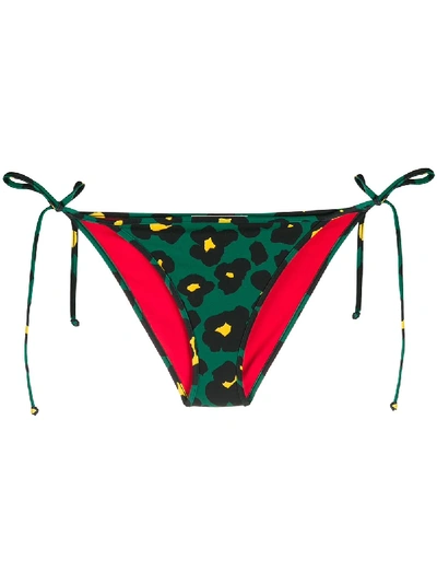 Shop La Doublej Floral Leopard Print Bikini Bottoms In Green