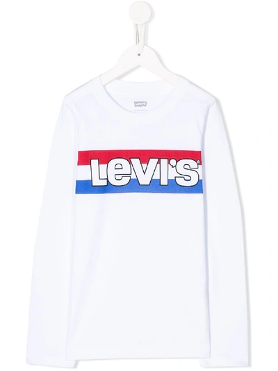 Shop Levi's Logo Stripe Long Sleeved T-shirt In White