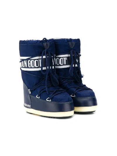Moon Boot Logo Lace-up Snow Boots In Blue