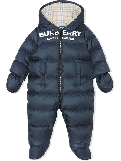 Shop Burberry Logo Print Down-filled Puffer Suit In Blue