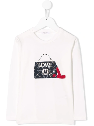 Shop Liu •jo Bag Print Long-sleeved T-shirt In White