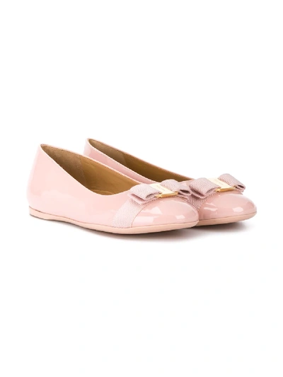 Shop Ferragamo Vara Bow Engraved Logo Ballerinas In Pink